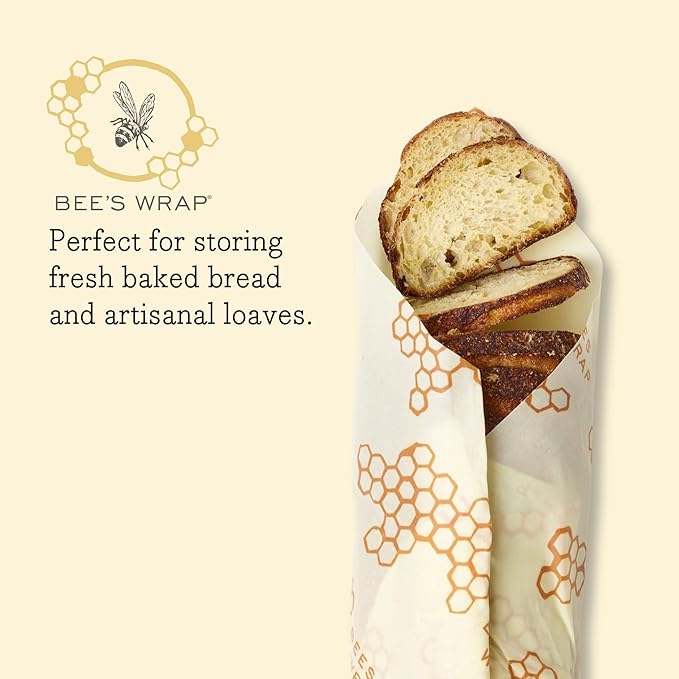 Bee's Wrap Beeswax Wraps for Food - Honeycomb Bread Wrap - Made in USA Reusable Bread Storage Bags - Organic & Eco-Friendly Alternative to Aluminum Foil, Sourdough Bags & Plastic Wrap
