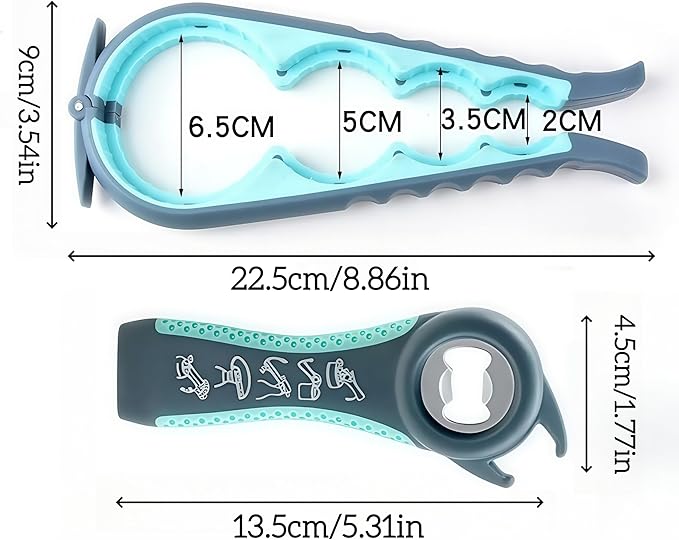 Jar Opener for Weak Hands, Seniors with Arthritis, 5-in-1 Jar & Bottle Opener Easy Grip - Non-Slip Silicone Gripper Pad, Easy Open Can/Lid Opener Set Grey Blue