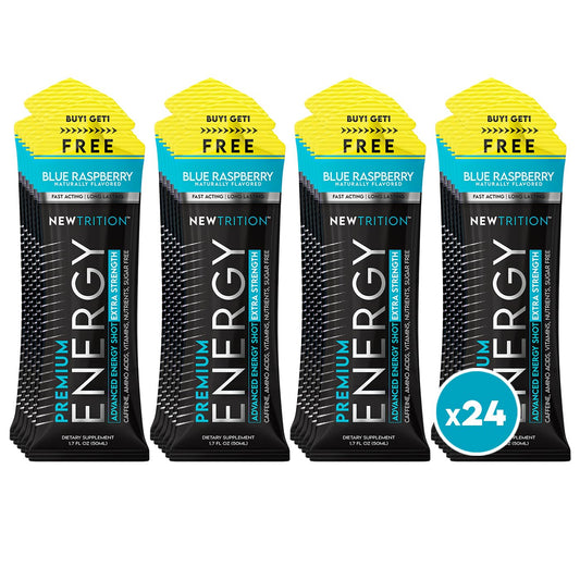 NewTrition® Extra Strength Energy Shots, 250mg Caffeine Energy Shots with Vitamin B & Amino Acids, Sugar-Free Vitamin Energy Shot, 1.7 fl oz (Pack of 24, Blue Raspberry)