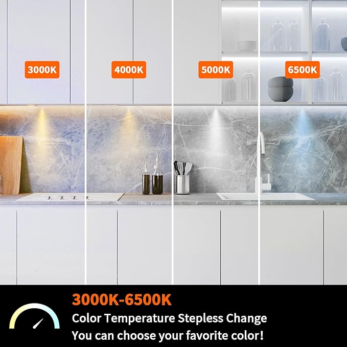 VST Under Cabinet Lights CCT 3000K-6500K, LED Puck Light Color Temperature and Brightness Adjustable with Touch Remote Dimmer and ETL-Listed Led Driver for Drawer Wardrobe Kitchen
