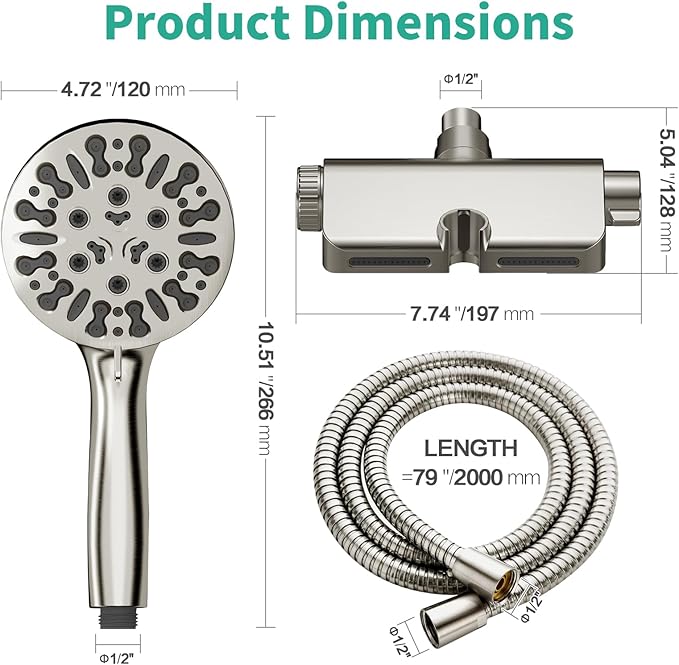 Filtered Shower Head with Handheld Combo, Hard Water Filter Shower Head with 9 Shower Modes, Dual Shower Heads High Pressure, Shower Filters to Remove Chlorine and Fluoride (Brushed Nickel)