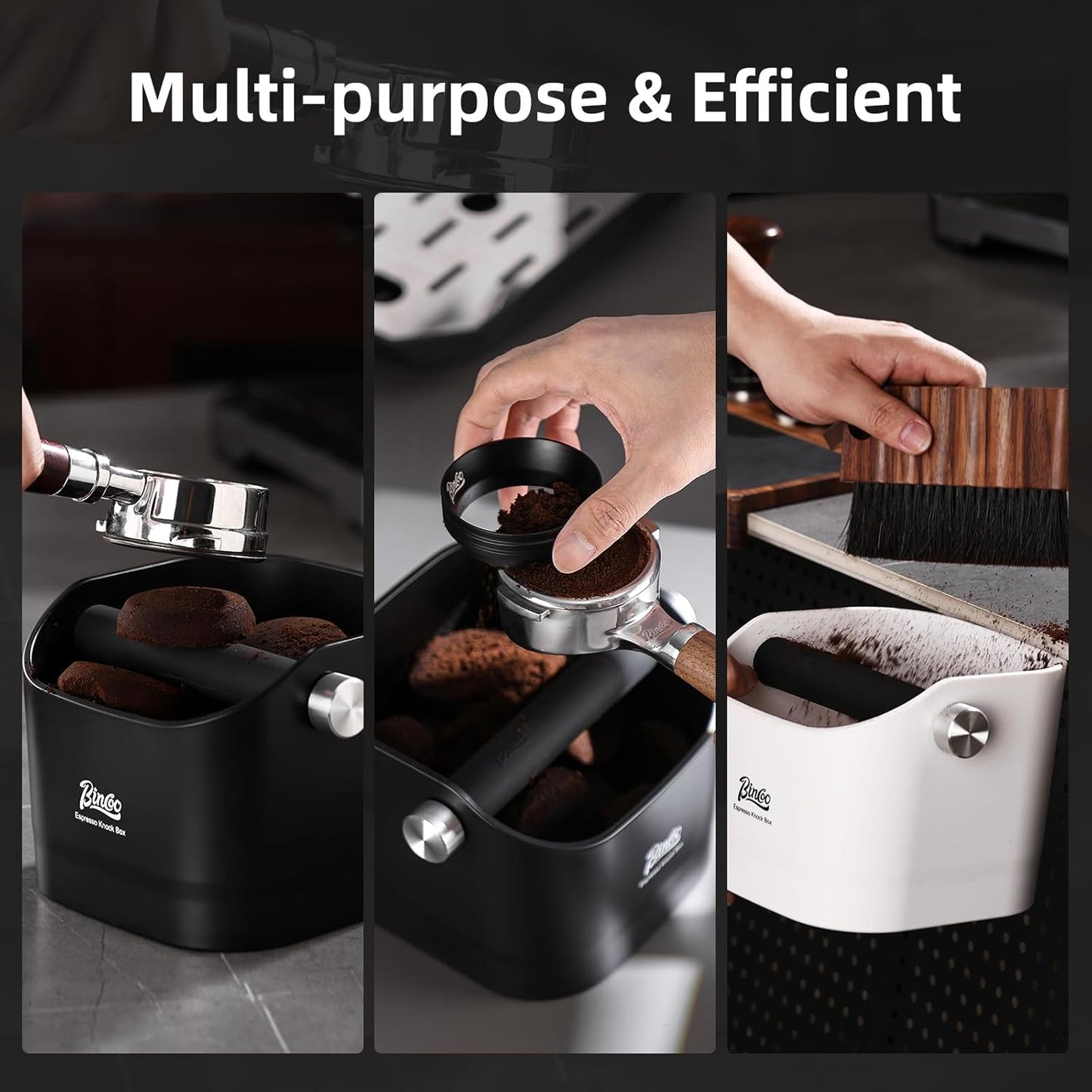 Bincoo Espresso Knock Box -1.2L(15 Cups) Knock Box, Barista Style Coffee Knock Box for Grounds with Removable Shock-Absorbent Knock Bar and Anti-Slip Base, Durable Espresso Accessories.Black