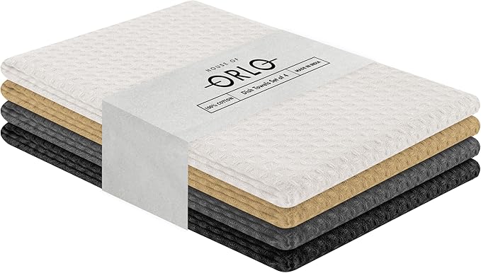Multicolor Waffle Kitchen Towels, 16x26 Inches, Soft, Absorbent, Durable, Fast Drying, Reusable, 100% Cotton, Ideal for Cleaning, Towels, Set of 4, Black,Grey, Beige, White