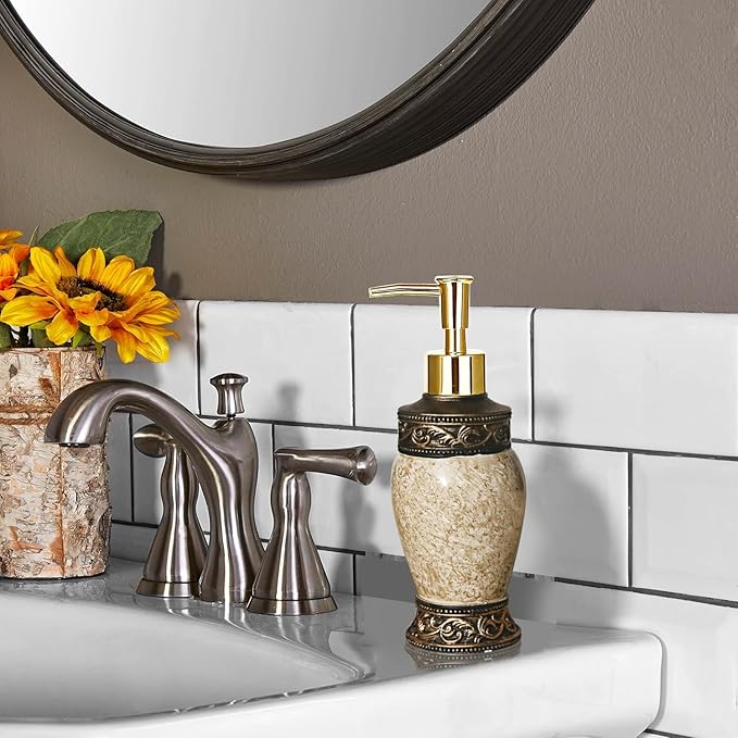 Bathroom Decor Accessories Set,4 PCS Including Soap Dispenser, Toothbrush Holder, Tumbler and Soap Dish, Bronze