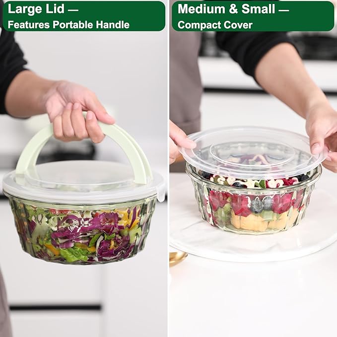 Taiuloo 3-Piece Salad Bowls with Lids, BPA Free Plastic Meal Prep Containers To Go for Lunch, Kitchen Food Storage & Serving Bowls for Salad, Snack, Fruit, Veggie, Blue