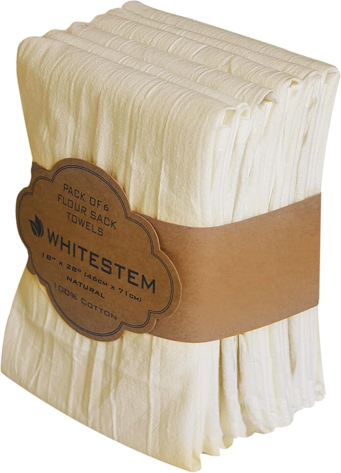 Flour Sack Towels | Tea Towel for Crafts| Kitchen | Dish | Cotton Blank Towel for Embroidery| Baking Bread Proofing Linen Cover| Thick Absorbent Quick Dry | 6 Pack 18"x28" Natural