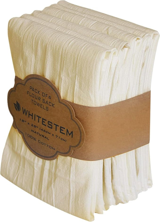 Flour Sack Towels | Tea Towel for Crafts| Kitchen | Dish | Cotton Blank Towel for Embroidery| Baking Bread Proofing Linen Cover| Thick Absorbent Quick Dry | 6 Pack 18"x28" Natural