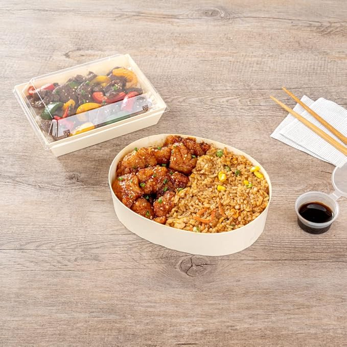 Restaurantware Taipei 38 Ounce Food Containers 100 Oval Wooden Bento Boxes - Lids Sold Separately Grease Impermeable Poplar To Go Boxes Disposable Serve Noodles Dumplings And More