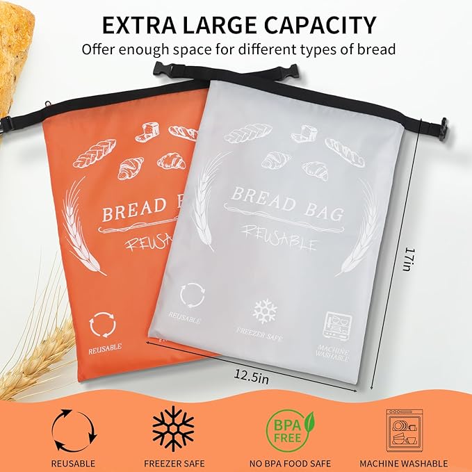 Bread Bags for Homemade with Beeswax Wrap - Zipper Reusable Bread Bag for Sourdough 2-Pack, Homesteading Essentials Sourdough Bags with Sealing Zip to Keep Fresh, Freezer-Safe, Eco-Friendly