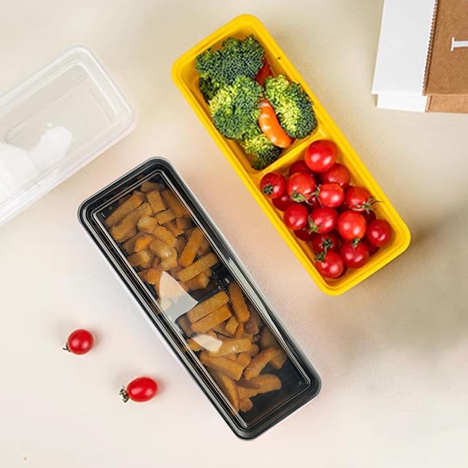 Disposable Food Storage Containers with Lids Meal Prep 2-Compartment To Go Take Out Plastic Black, Sturdy Leakproof Food Safe, Microwave Freezer Dishwasher Safe (25, 2 compartment)