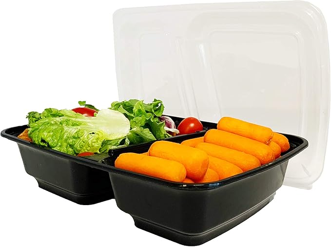 Reli. Meal Prep Containers, 30 oz. (50 Pack) - Black 2 Compartment Food Containers with Lids, Microwavable Food Storage Containers - Black Reusable Bento Box/Lunch Box Containers for Meal Prep (30 oz)