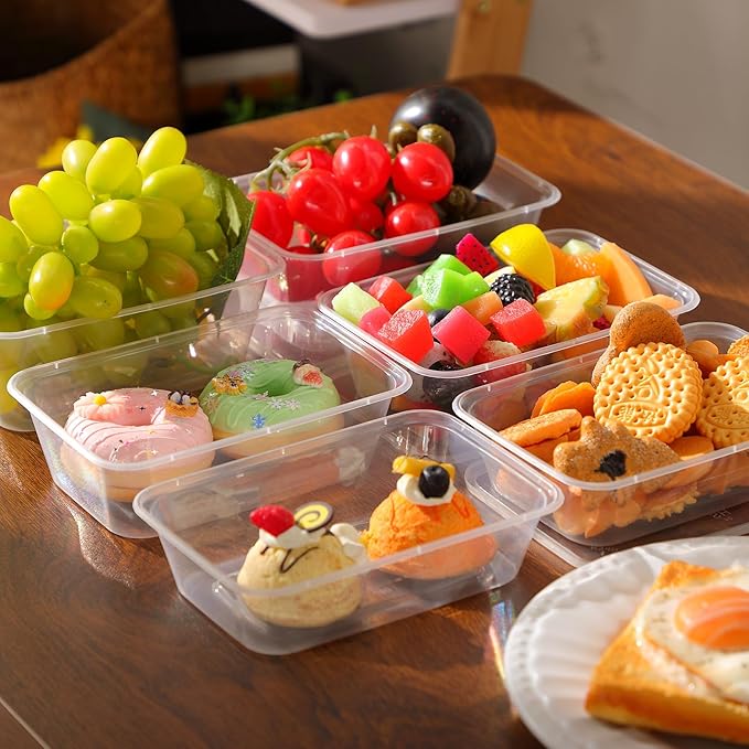Bokon 100 Pcs Plastic Meal Prep Container with Lid Disposable Clear Lunch Containers Stackable Food Storage Container Box Spill Proof for Salad Snack Microwave Dishwasher Freezer Safe (Multiple Sizes)