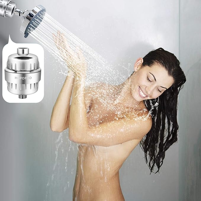 HOPOPRO 18-Stage Shower Head Filter, NBC News Recommended Brand, High Output Universal Shower Water Filter Hard Water Filter Water Softener Showerhead Filter Remove Chlorine for Better Skin & Hair