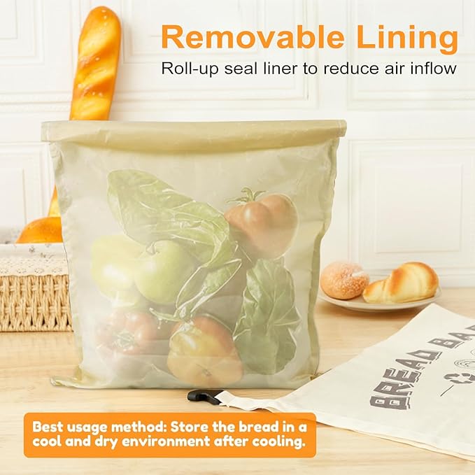 2 Pack Reusable Beeswax Bread Bags, 17 x 12 Inch Natural Cotton Reusable Bread Bags, Large Capacity Snap-on Beeswax Bread Storage Bags, Food Storage Cloth Bags, Freezer Safe