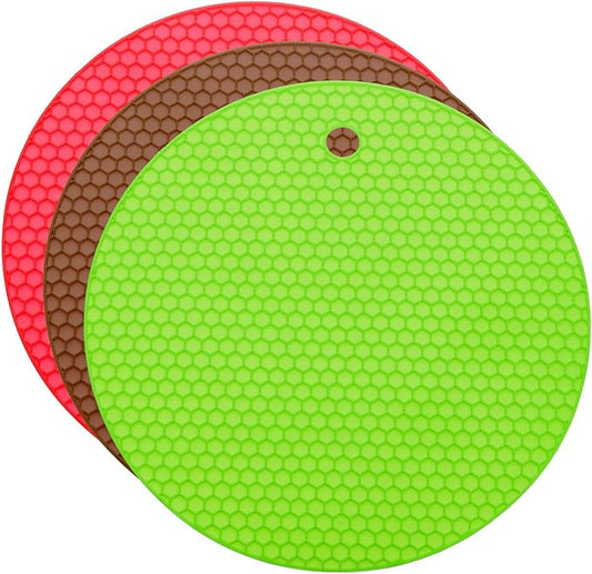 uxcell 3pcs Silicone Jar Opener Pads, 17.5cm/7" Texture Can Opener Multipurpose Round Bottle Lid Opener Non-Slip Coasters for Weak Hands Seniors Children, Red, Brown, Green
