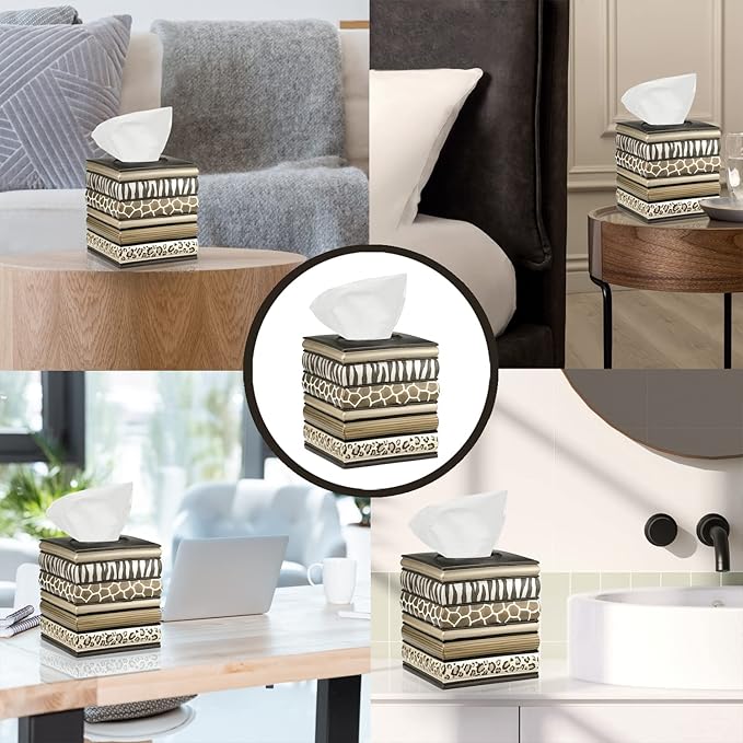 Zahari Home 2pc Safari Stripes Modern Bath Accessories Set Waste Basket & Tissue Box Modern Classic Contemporary Decorative Beautiful Designs Bathroom Decor Set for Home Luxury Bathroom Sets