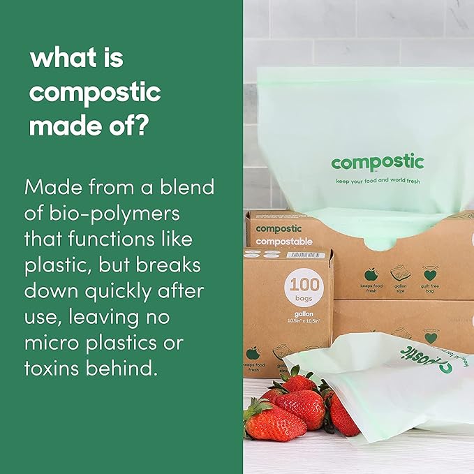 Home Compostable Resealable Sandwich Bags (7"x7"), Microwave & Freezer Safe, Organic Food Storage Container, 30 Count (Pack of 2)