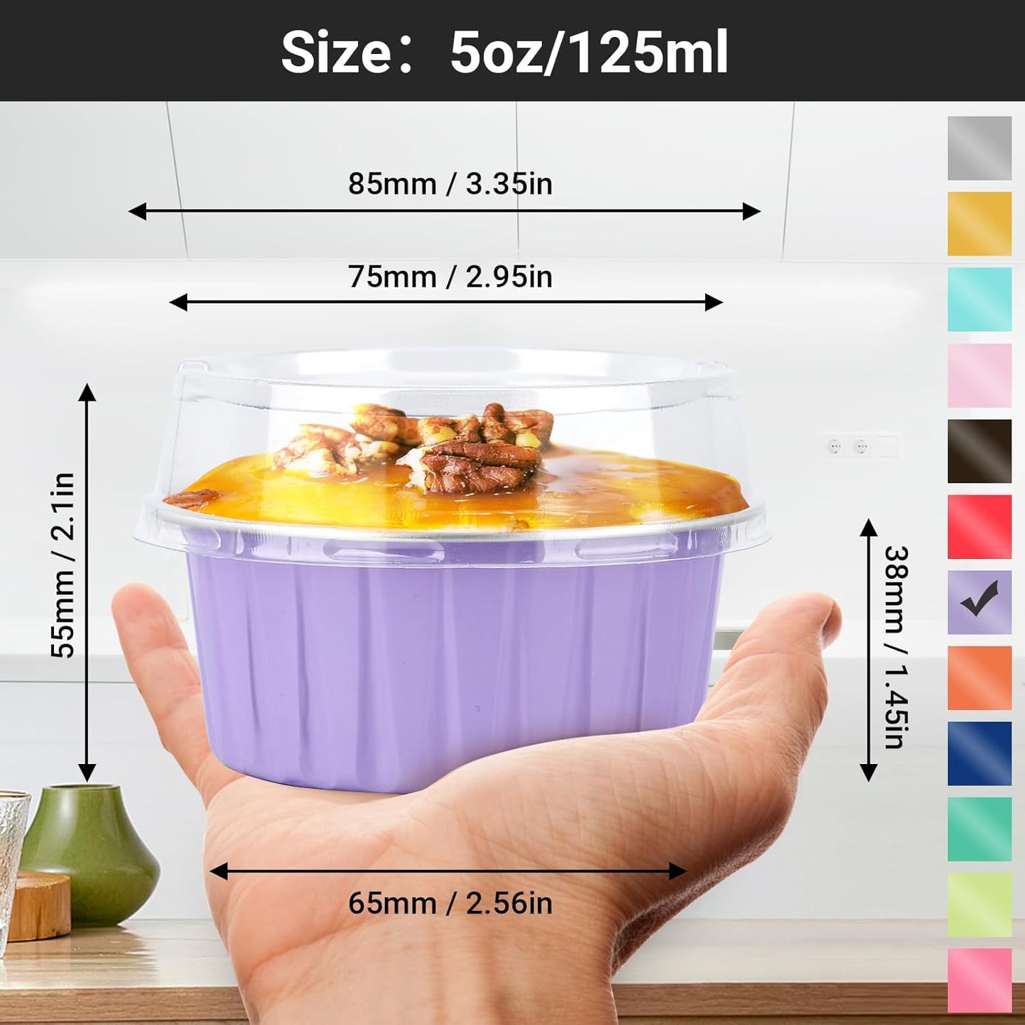 EUSOAR Disposable Ramekins, 60pcs 5oz Aluminum Cupcake Baking Cups Reusable, Mini Muffin Cups Cupcake Liners with Lids, Creme Brulee Containers Mold Tin, for Party Family Gathering Shower Catering