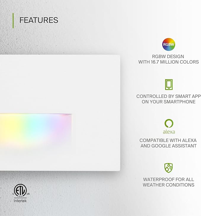 ASD LED Recessed Step Light Fixture, Outdoor & Indoor Tread Lighting | RGBW, Smart, Waterproof, ETL Listed | 3W 60LM RGB-2700K-6500K 120V | Staircase Hardwired Illumination | White, 24 Pack