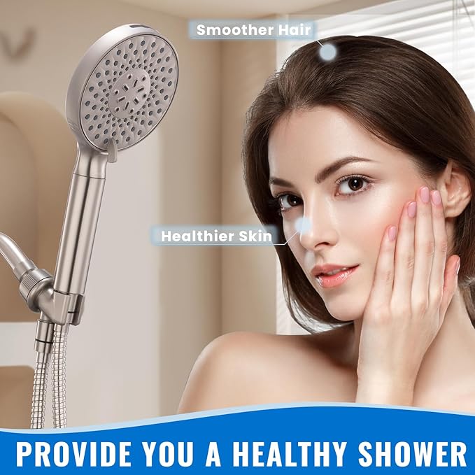 Ryamen Filtered Shower Head with Handheld, High Pressure 9-Spray Modes Detachable Shower Head with Filter for Hard Water-Remove Chlorine & Impurities, Improve Skin & Hair Health, Brushed Nickel