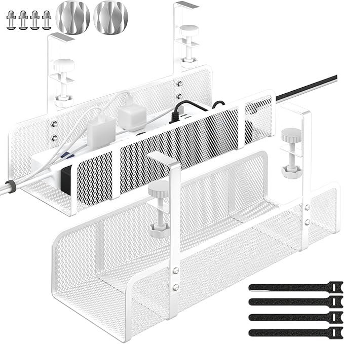 Under Desk Cable Management Tray, Wire Management Desk Cable Organizer Cable Management Box, Cord Organizer Storage for Office, Home