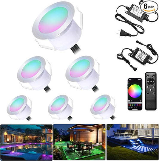 INDARUN RGB Deck Lighting φ1.22 Deck Lights Outdoor Waterproof, 12V Low Voltage Deck Lights with Remote, Smart Deck Stair Step Light Work with Google Alexa, Landscape Lighting for Floor Pathway Patio