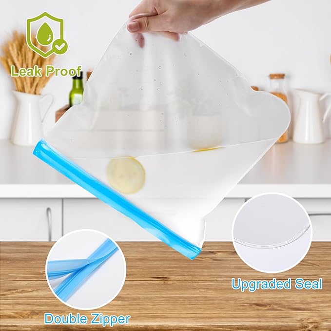 Lerine 18 Pack Reusable Gallon Freezer Bags Dishwasher Safe, BPA Free Reusable freezer Bags 1 Gallon, Extra Thick Leakproof Food Storage Bags for Meal Prep, Fridge Kitchen Organization