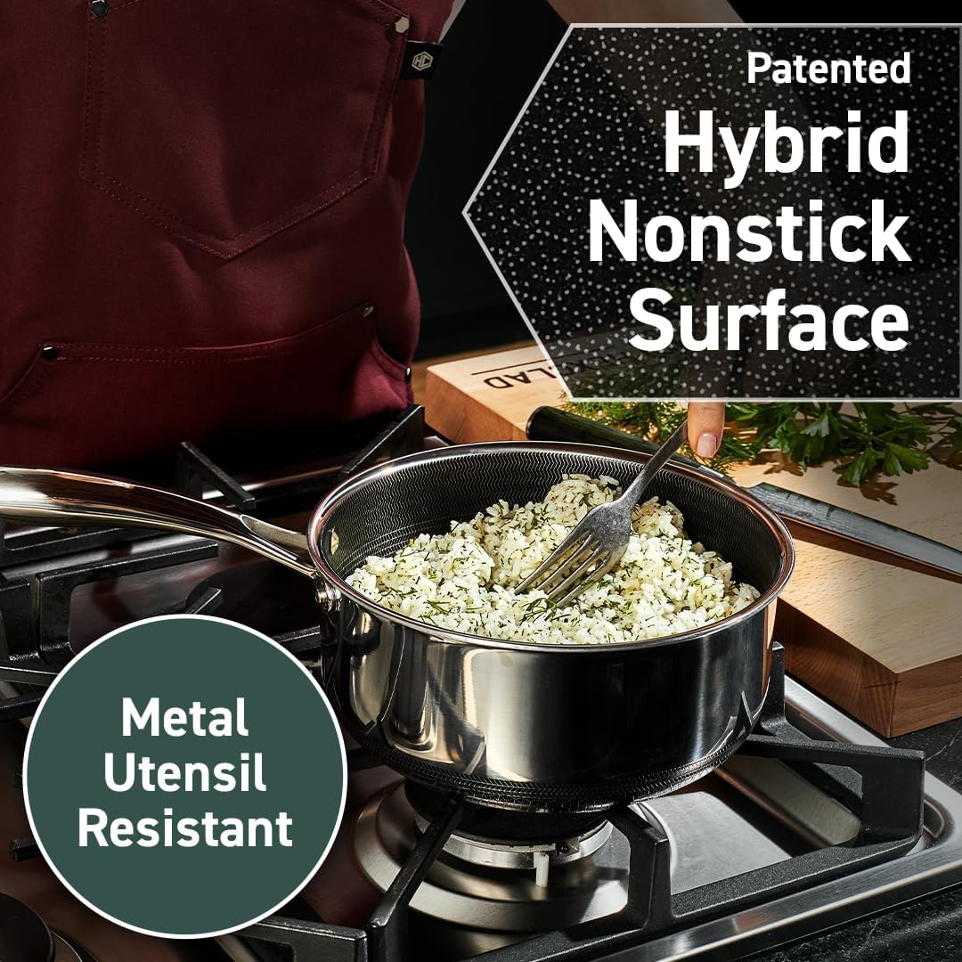 HexClad Hybrid Nonstick 8-Quart Stockpot with Tempered Glass Lid, Stay-Cool Handles, Dishwasher-Friendly, Oven-Safe Up to 900°F, Induction Ready, Compatible with All Cooktops