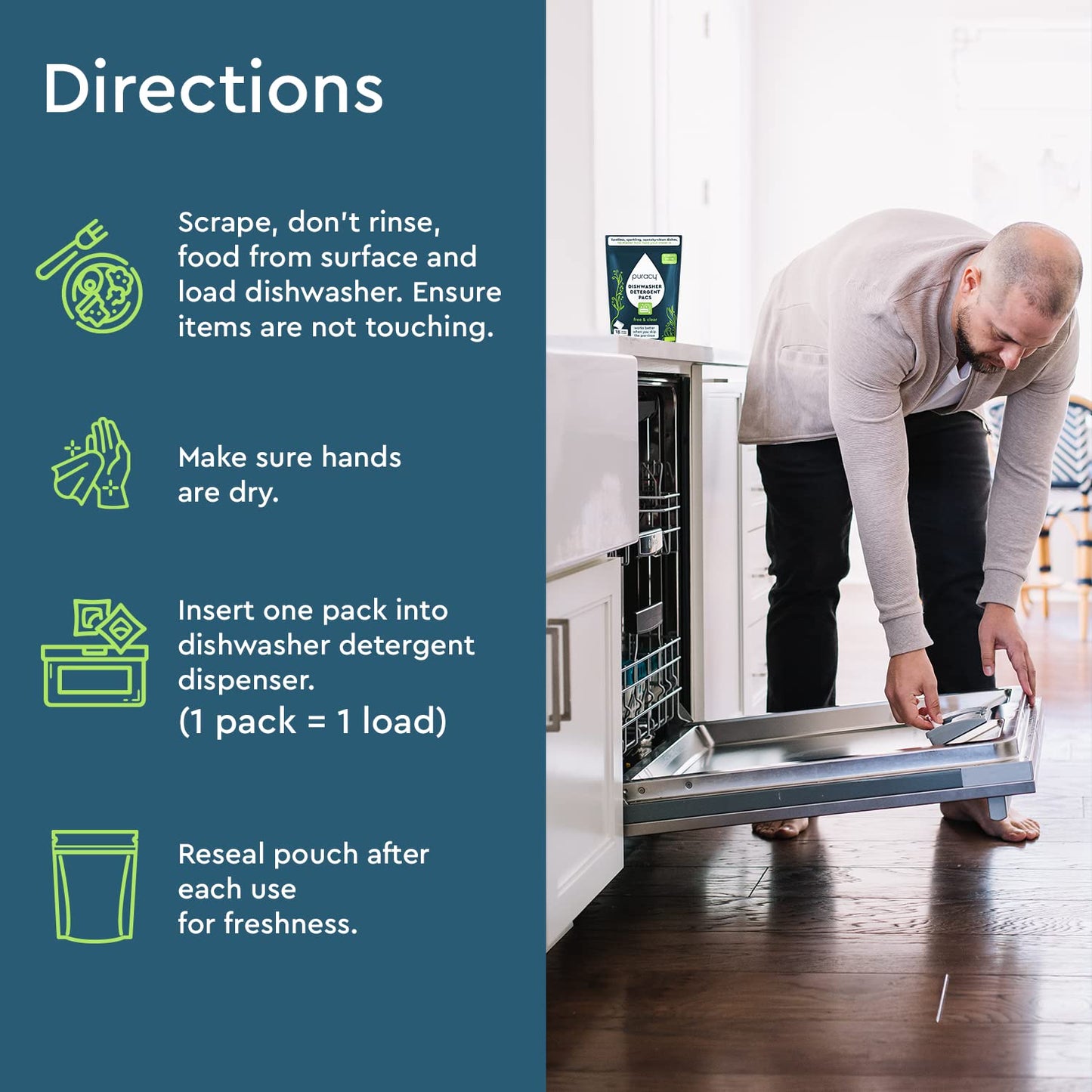 Puracy Dishwasher Pods, Natural Dishwasher Detergent, Free & Clear Dish tabs - Enzyme-Powered, Spot & Residue Free - TikTok Trend Items, Must Haves from TikTok Made Me Buy It (Free & Clear, 18 Count)