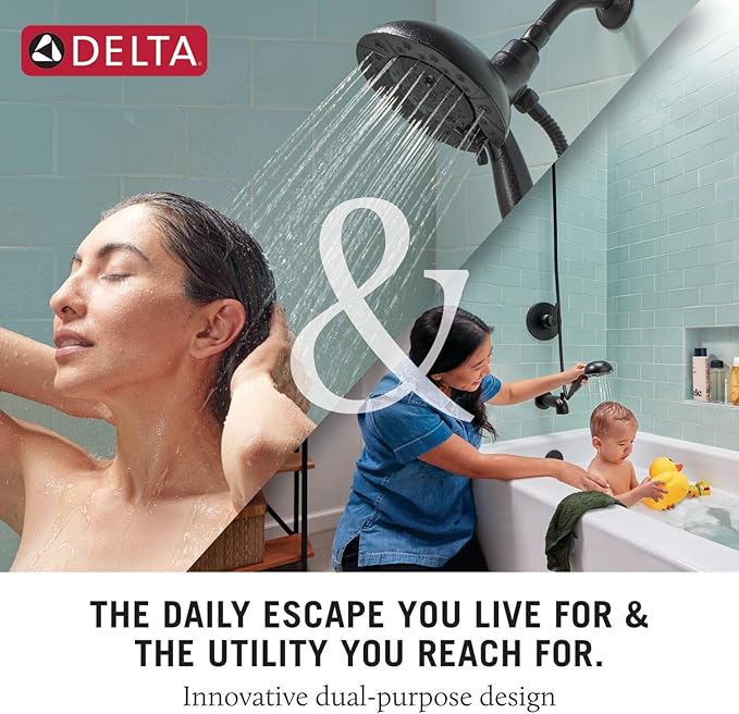 Delta Faucet 4-Spray In2ition 2-in-1 Black Shower Head with Handheld, Touch-Clean Matte Black Shower Head with Hose, Detachable Shower Head, Hand Held Shower Head, Matte Black 75486CBL