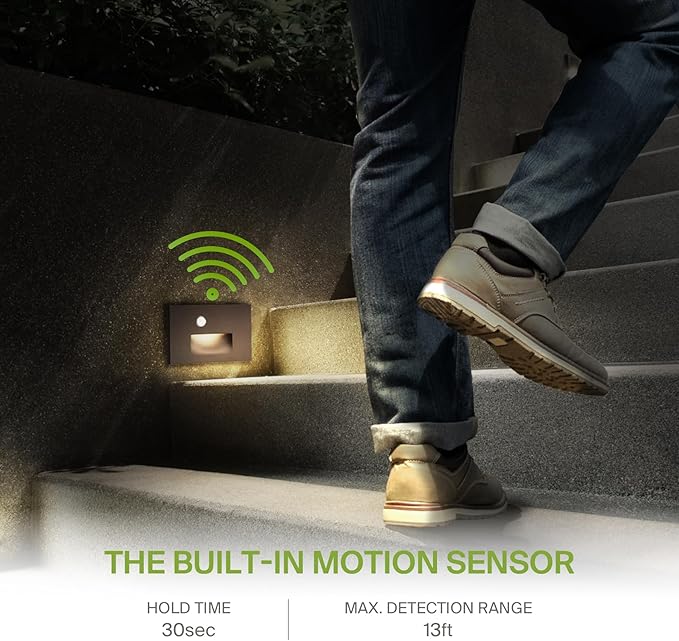 ASD LED Recessed Step Light Fixture, Outdoor & Indoor Stair Tread Lighting | 3CCT, Motion Sensor, Waterproof, ETL Listed | 3W 120LM 3000K-5000K 120V | Staircase Hardwired Illumination | Dark Bronze