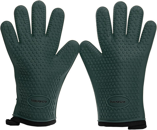 Kitchen perfection XL Silicone Smoker Oven Gloves-Extreme Heat Resistant BBQ Gloves-Handle Hot Food Right on Your Grill Fryer&Pit|Waterproof Grilling Cooking Baking Mitts|Superior Value Set+3 Bonuses