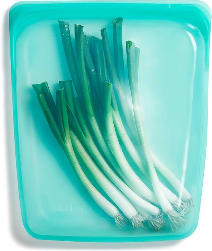 Stasher Premium Silicone Reusable Food Storage Half Gallon Bag, Aqua, Microwave, Sous Vide, Dishwasher, Oven and Freezer Safe, BPA Free, Leak-free, Eco-friendly, 64 Oz