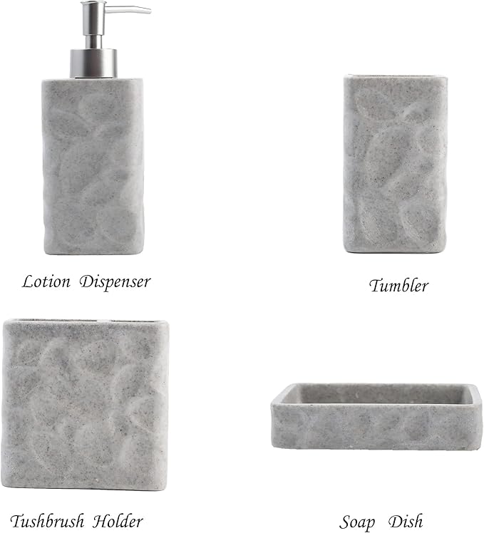 Hymmah Bathroom Accessories Set,Toothbrush Holder,Farmhouse Bathroom Decor,4 Pcs Resin Gift Set Apartment Necessities, Contain Toothbrush Cup,Soap Dispenser,Soap Dish,Tumbler
