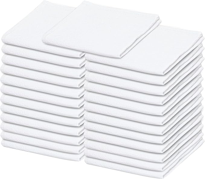 Dish Cloths Cotton| Kitchen Wash Cloth | Shop Towels Absorbent and Lint Free Flour Sack| Dishcloths for Kitchen Washing Dishes| Thick Absorbent Quick Dry Dish Rags | 24 Pack 13"x13" White