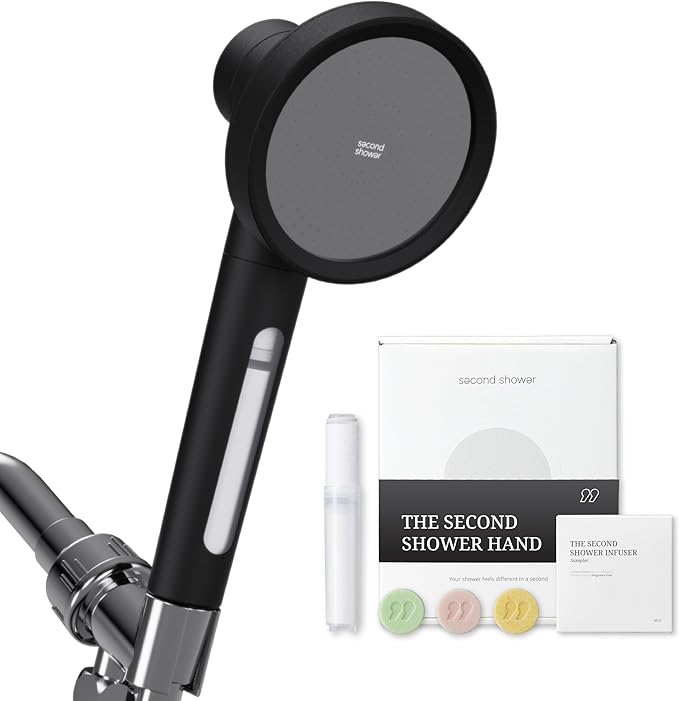 SecondShower Filtered Shower Hand | Clinically Proven for Skin Health, NSF Certified, SPA Grade High Pressure, Seoul Engineered Natural Filtration for Skin & Hair Care, Matte Black