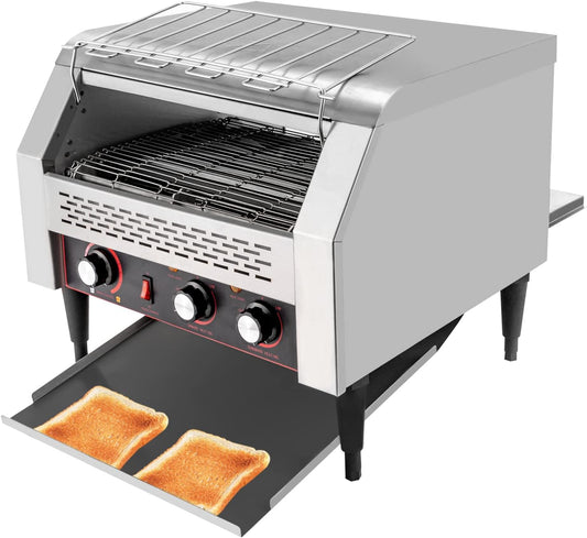 Commercial Conveyor Toaster 450 Slices/Hour Stainless Steel Conveyor Toaster 2600W Electric Toasters Oven Heavy Duty Countertop Restaurant Toaster for Cafes Bun Bagel Bread