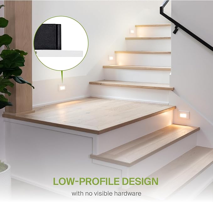 ASD LED Recessed Step Light Fixture, Outdoor & Indoor Stair Tread Lighting | 3CCT, Dimmable, Waterproof, ETL Listed | 3W 120LM 3000K-5000K 120V | Staircase Hardwired Illumination | White, 4 Pack