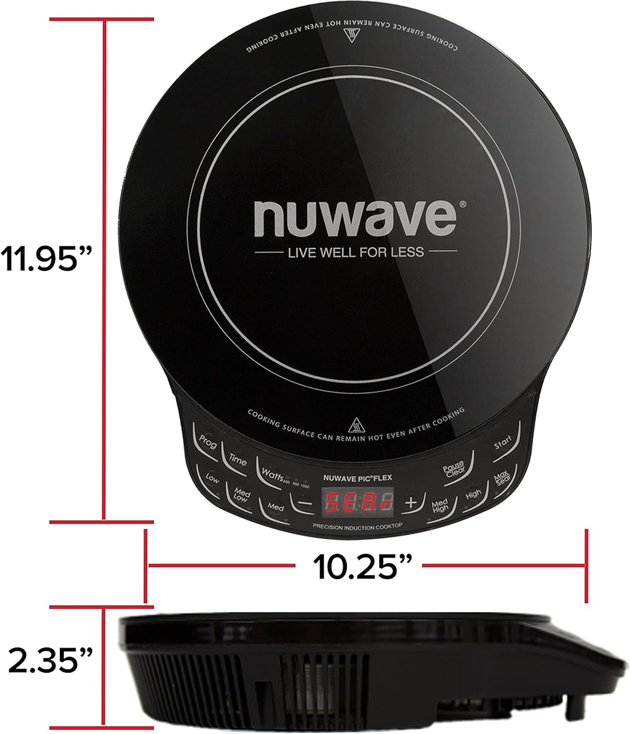 Nuwave Flex Precision Induction Cooktop, 10.25” Shatter-Proof Ceramic Glass, 6.5” Heating Coil, 45 Temps 100°F to 500°F, 4Qt Induction-Ready Healthy Ceramic Non-Stick Everyday Pan with Lid Included