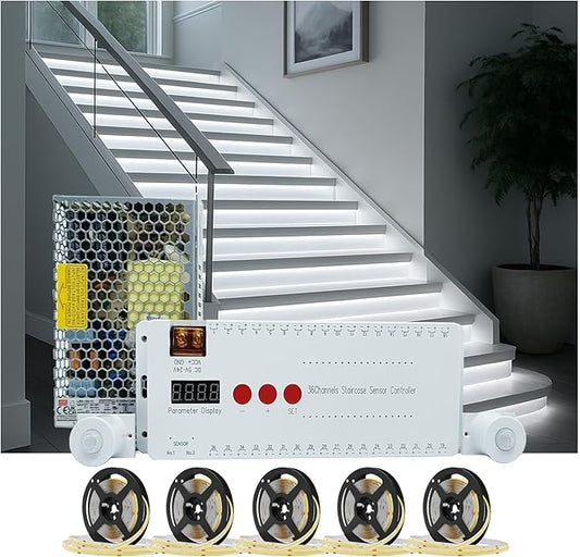Motion Triggered LED Stair Lights Indoor, 40" Cuttable Motion Sensor COB LED Strip Light Kit with 9 Modes Ideal for Indoor Step Lights(Cool White 6000K, 20 Stairs)