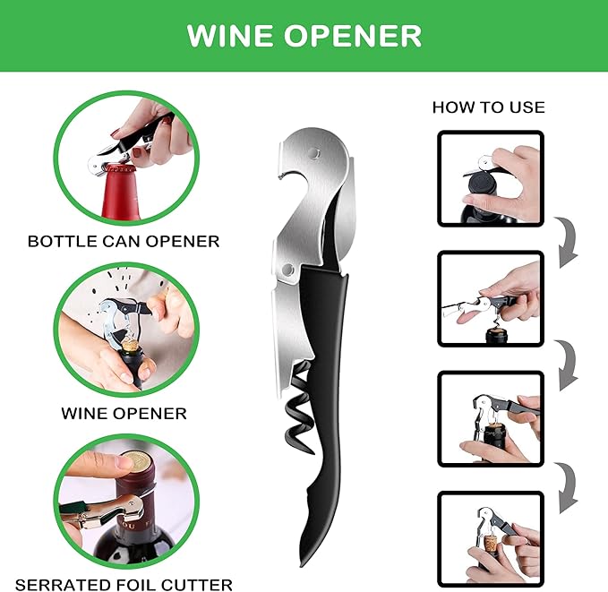 Jar Opener for Weak Hands, Seniors with Arthritis, 5 in 1 Multi Function Bottle Opener Lid Opener For Arthritic Hands with Corkscrew Wine Opener (green)