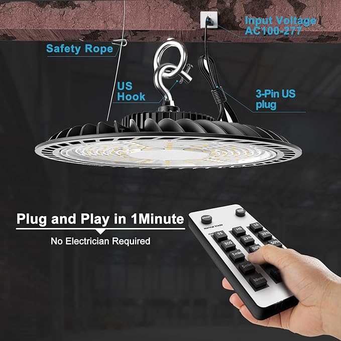 Lightdot Smart 200W UFO LED High Bay Light 30000LM Warehouse Lighting with Control (Supports Normal Mode & Motion Mode) ETL-Listed US Plug for 25-35FT Height Warehouse-6Yrs Warranty-4Pack