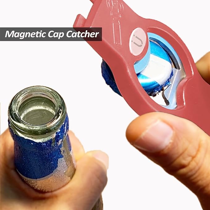 2-in-1 Magnetic Soda Can & Beer Bottle Opener-Dual Magnets for Fridge & Cap Catcher, Heavy Duty Stainless Steel, Perfect for Big Hands,Long nails, RV, Bartender, Gift for Father, Red, Openpro 2 Pack
