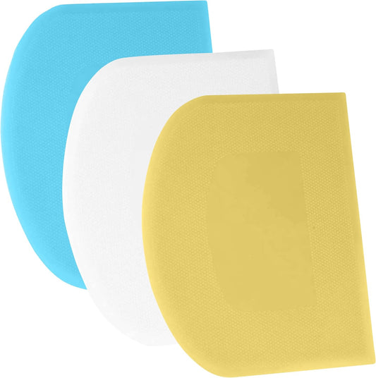 SURDOCA Dough Scraper Bench Scraper - 3P 7.1x4.9" Plastic Flexible Bowl Scraper, Sharp Edge & Angles Cake Scraper. Non-Slip Bakeware Decorating Tools Sculpting & Modeling Tools - Yellow+White+Blue