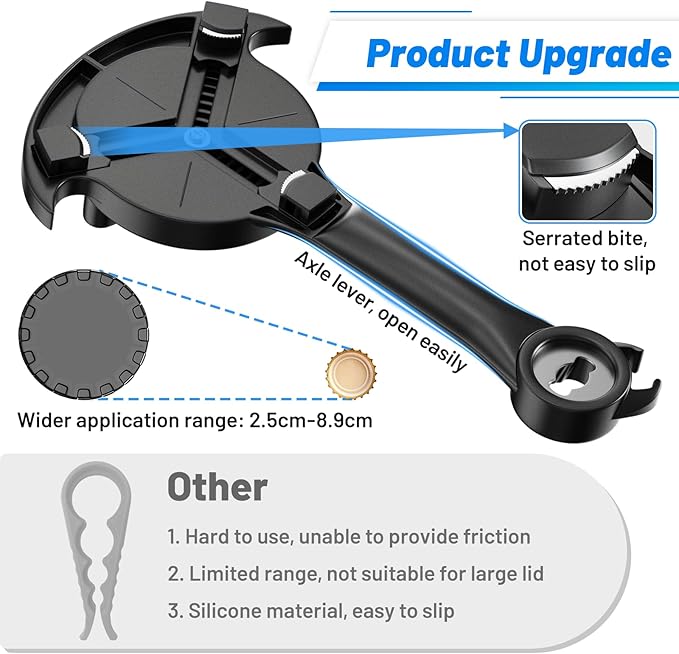 Heavy Duty 2pcs Jar Lid Opener & Can Opener 9 in 1, Non-Slip Grip for Seniors, Kitchen Tools Effortless Multi for Weak Hands & Metal Smooth Edge,Open Any Size Jar & Bottle