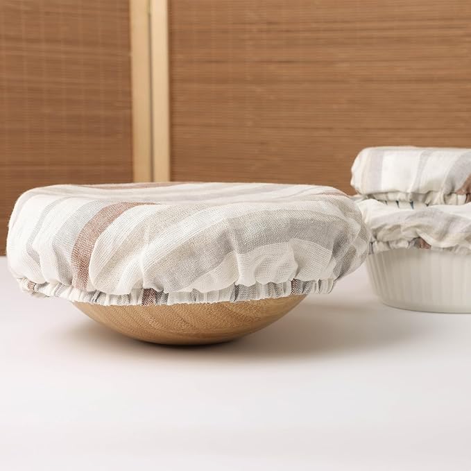100% Linen Bowl Covers Reusable For Bread Proofing, 4 Pcs Elastic Cloth Fabric Colorful Stripe Bowl Covers, 5.9 * 7.9 * 9.8 * 11.8 Inches, Colorful 4