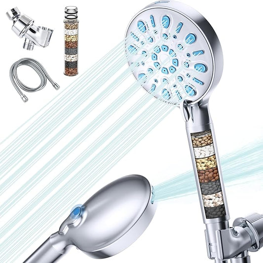 VXV 5 Inch Filtered Shower Head with Handheld, Removes Chlorine & Hard Water, High Pressure 8-Mode, Built in Power Wash, Showerhead with 71" Shower Hose & Shower Bracket(Chrome)