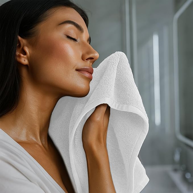 RIVERSIDE 24 Pack Washcloths Set - 100% Cotton [12x12 Inches] - Soft, Quick-Dry & Highly Absorbent Face Towels - Perfect for Bathroom, Gym, Hotel, Spa & Travel - White