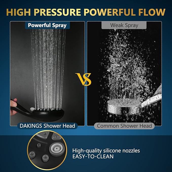 6 Spray Modes Steam Shower System Upgraded 5 Inches Shower Head with Handheld Spray Premium Black Handheld Shower Head 60 Inches Stainless Steel Hose-1-Min Install