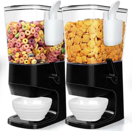 Cereal Dispenser Countertop Wath Bowls and Spoons Cereal Containers Storage for Pantry Snack Organizer Dry Food Storage Container with Lid for Kitchen Organization Oatmeal Nut Granol（Black 2 pack ）